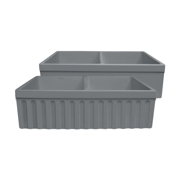 Whitehaus 33" Quatro Alcove Matte Double Bowl Fireclay Kitchen Sink WHQDB332-M