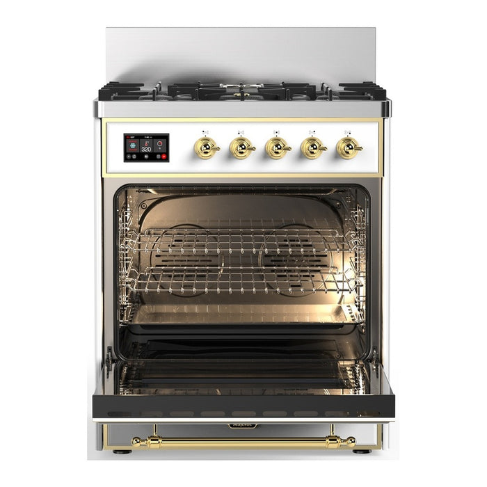 ILVE Majestic III 30" Dual Fuel Range, White Brass Trim UM30NR3WHG
