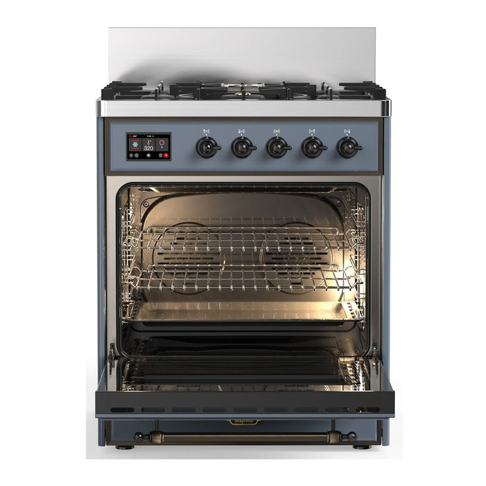 ILVE Majestic III 30" Dual Fuel Range, Blue Grey Burnished Trim UM30QNR3BGB