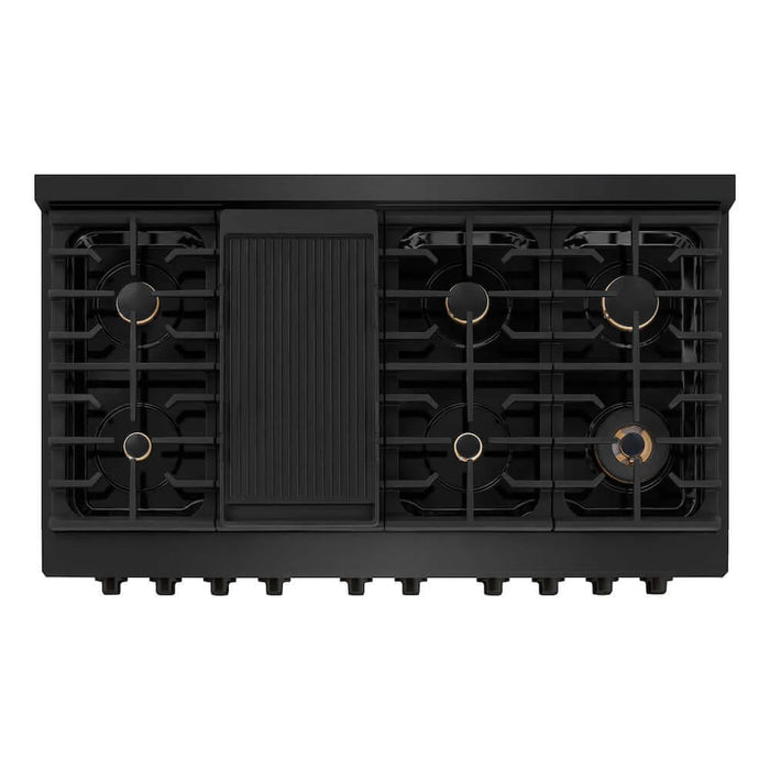 ZLINE 48 in.Gas Range, Convection Gas Oven, Brass Burner, Black Stainless Steel, SGRB-BR-48