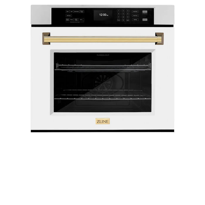 ZLINE 30" Autograph Edition Professional True Convection Single Wall Oven, Air Fry, Self Clean, White Matte, Gold WASZ-WM-30-G