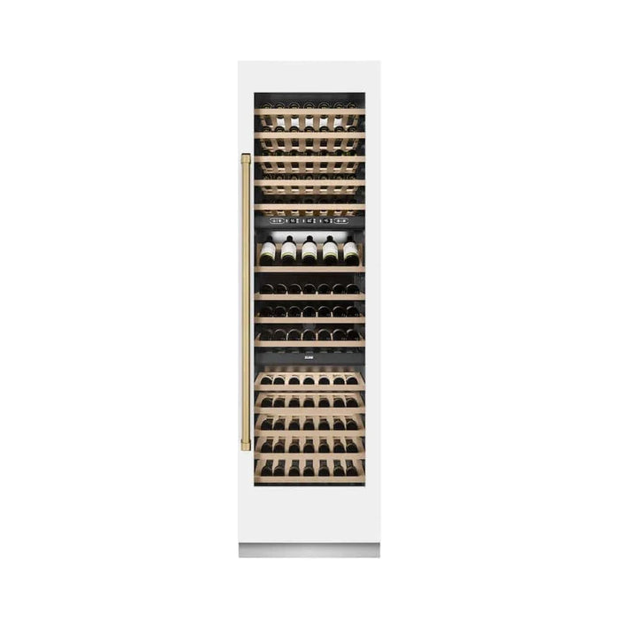ZLINE 24"Triple Zone 100 Bottle Column Wine Cooler, White Matte Stainless Steel Champagne Bronze RCWVZ-WM-24-CB