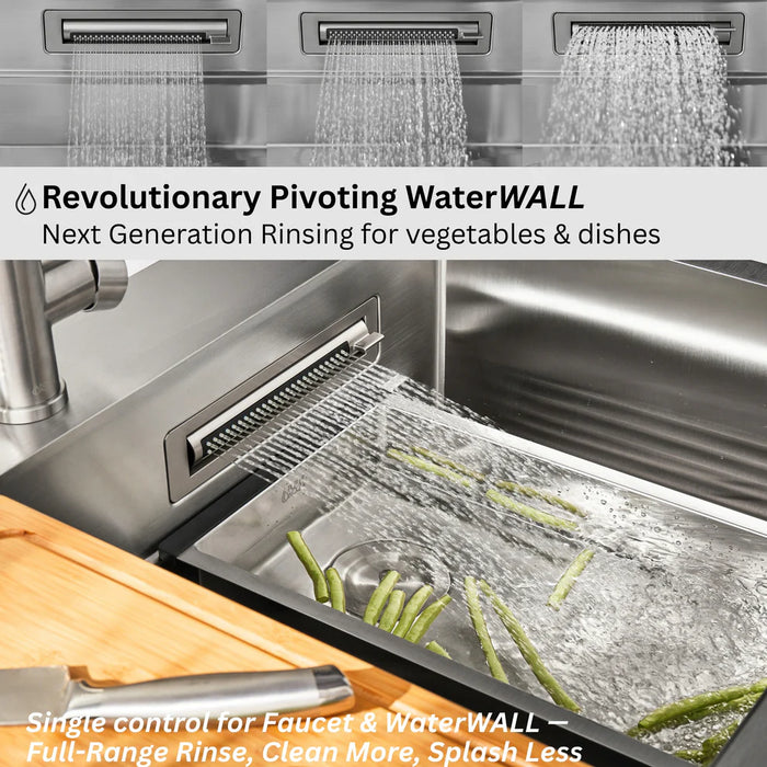 FORNO ACQUA 33" Drop-In/Undermount Stainless Steel Sink Faucet & Waterfall G-ZN30