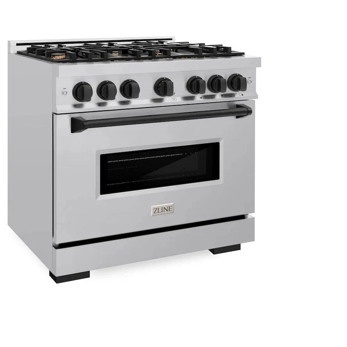ZLINE 36" Classic Gas Range, Convection Gas Oven Stainless Steel, Matte Black CGRZ-36-MB