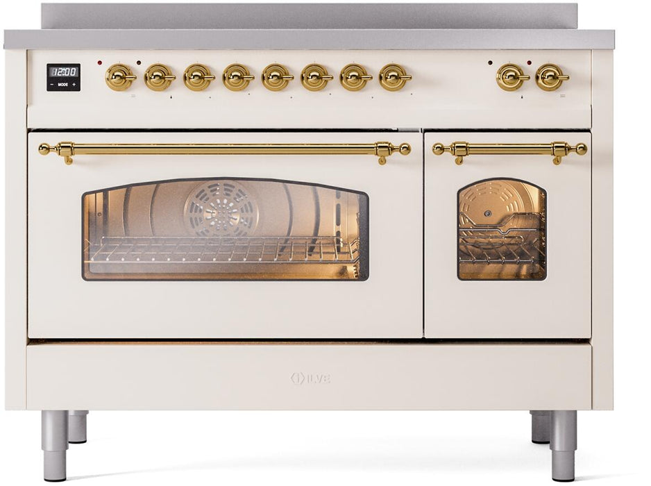 ILVE Nostalgie II 48" Electric Range, Antique White, Brass Trim UPI486NMPAWG ILVE