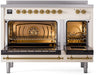 ILVE Nostalgie II 48" Electric Range, Antique White, Brass Trim UPI486NMPAWG ILVE