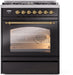 ILVE Nostalgie II 30" Dual Fuel Liquid Propane Range, Glossy Black, Brass Trim UP30NMPBKGLP ILVE