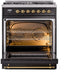 ILVE Nostalgie II 30" Dual Fuel Liquid Propane Range, Glossy Black, Brass Trim UP30NMPBKGLP ILVE