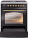 ILVE Nostalgie II 30" Dual Fuel Liquid Propane Range, Glossy Black, Brass Trim UP30NMPBKGLP ILVE