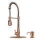 Copper Kitchen Faucet with Soap Dispenser, Single Handle Solid Brass High Arc Pull Down Sprayer Head Kitchen Sink Faucets with Deck Plate — AK96518A-SD-C