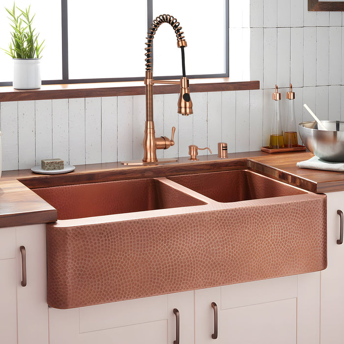 Copper Pre-Rinse Spring Kitchen Faucet, Single Level Solid Brass Kitchen Sink Faucets with Pull Down Sprayer — AK96518A-C-48