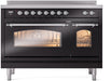 ILVE Nostalgie II 48" Electric Range, Glossy Black, Chrome Trim UPI486NMPBKC ILVE