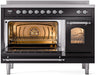 ILVE Nostalgie II 48" Electric Range, Glossy Black, Chrome Trim UPI486NMPBKC ILVE