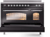 ILVE Nostalgie II 48" Electric Range, Glossy Black, Chrome Trim UPI486NMPBKC ILVE