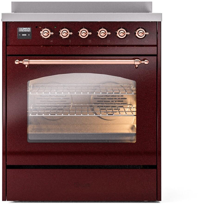 ILVE Nostalgie II 30" Electric Range, Burgundy, Copper Trim UPI304NMPBUP ILVE