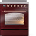 ILVE Nostalgie II 30" Electric Range, Burgundy, Copper Trim UPI304NMPBUP ILVE