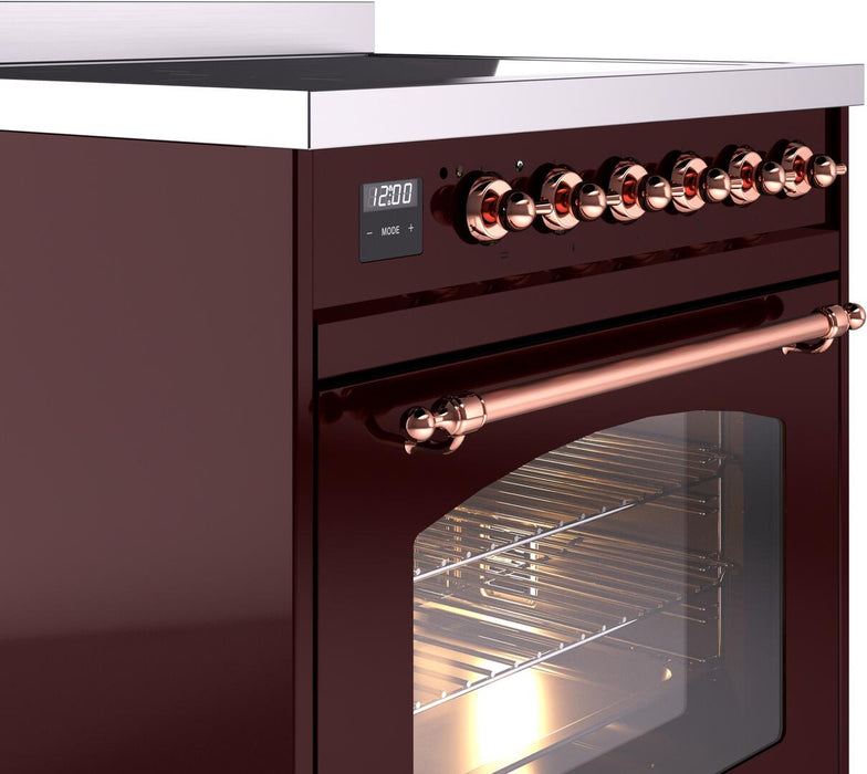 ILVE Nostalgie II 30" Electric Range, Burgundy, Copper Trim UPI304NMPBUP ILVE