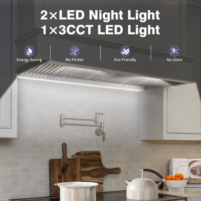 54" Range Hood Insert, 1200 CFM Stainless Steel Ducted Vent Hood Insert with Dimmable LED Lights - NX-19IS-54