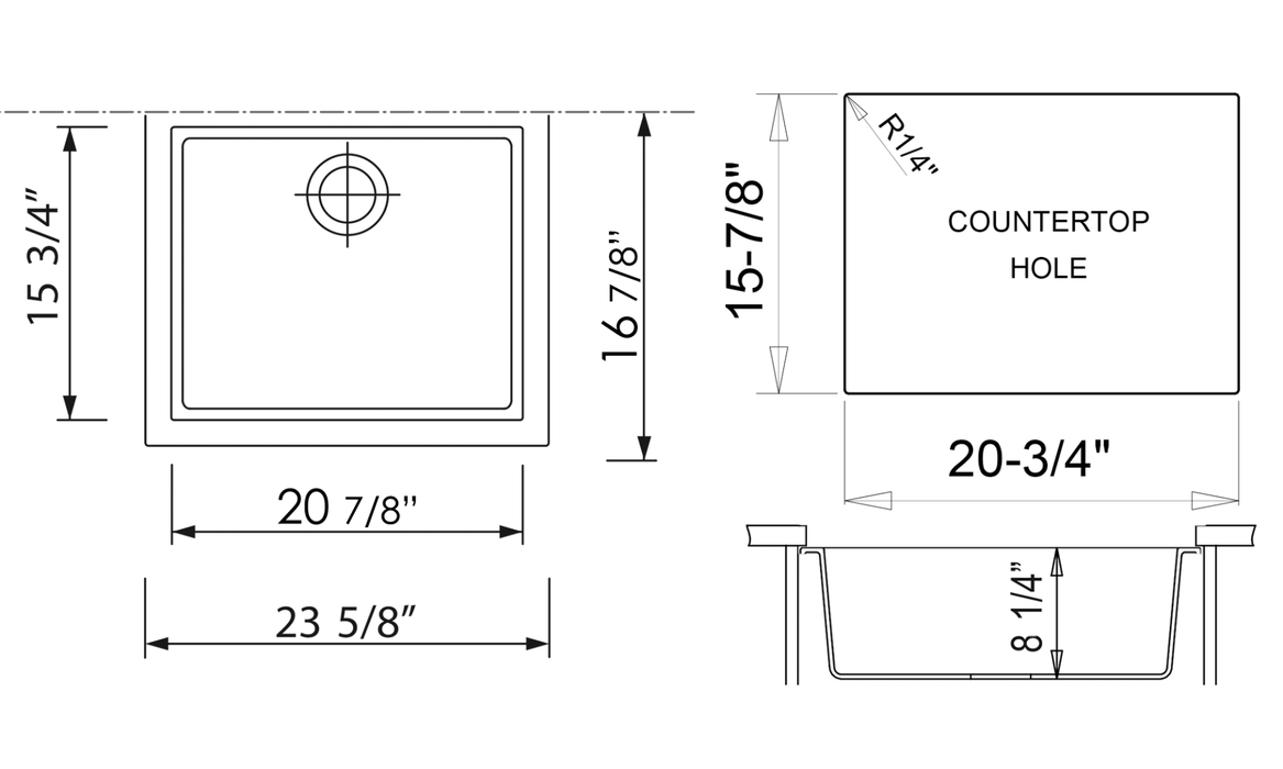 ALFI brand 24" Undermount Single Granite Composite Kitchen Sink AB2420UM