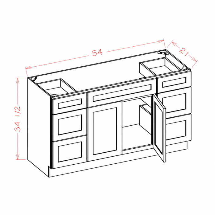 54 Inch Antique White Shaker Single Sink Bathroom Vanity with Drawers