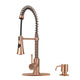 Copper Kitchen Faucet with Soap Dispenser, Single Handle Solid Brass High Arc Pull Down Sprayer Head Kitchen Sink Faucets with Deck Plate — AK96565-SD-C