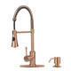 Copper Kitchen Faucet with Soap Dispenser, Single Handle Solid Brass High Arc Pull Down Sprayer Head Kitchen Sink Faucets with Deck Plate — AK96566-SD-C