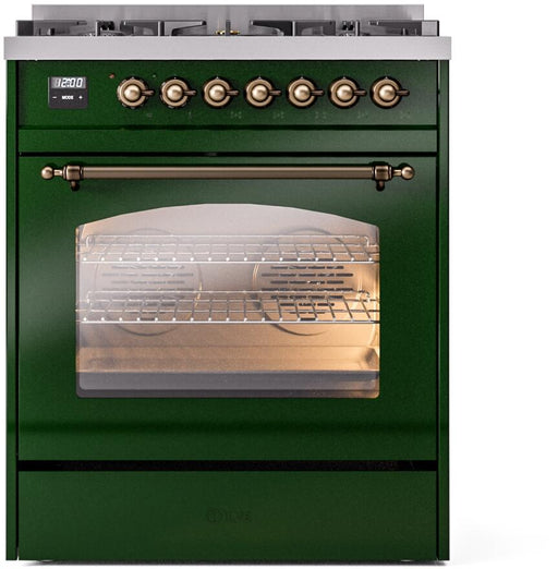 ILVE Nostalgie II 30" Dual Fuel Natural Gas Range, Emerald Green, Bronze Trim UP30NMPEGB ILVE