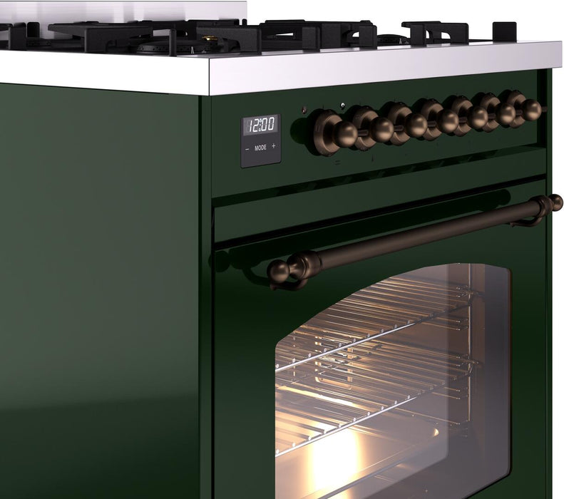 ILVE Nostalgie II 30" Dual Fuel Natural Gas Range, Emerald Green, Bronze Trim UP30NMPEGB ILVE