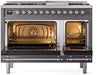 ILVE Nostalgie II 48" Dual Fuel Liquid Propane Range, Matte Graphite, Chrome Trim UP48FNMPMGCLP ILVE