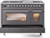 ILVE Nostalgie II 48" Dual Fuel Liquid Propane Range, Matte Graphite, Chrome Trim UP48FNMPMGCLP ILVE