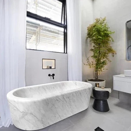 Imperial White Marble Hand Carved Freestanding Luxury Soaking Bathtub - 32x70x20