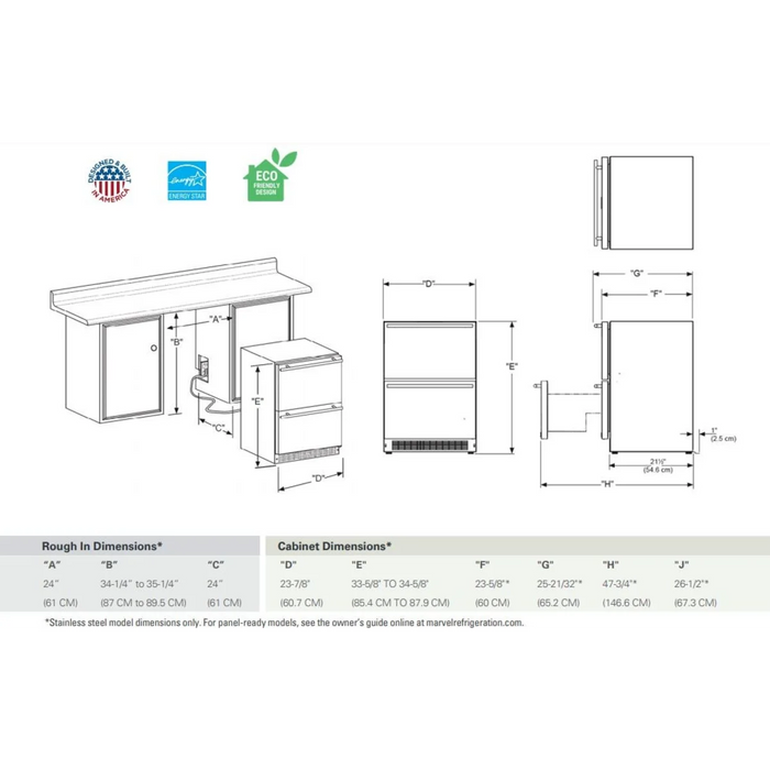 Marvel 24" Built-In Drawer Refrigerator, MLDR224IS61A