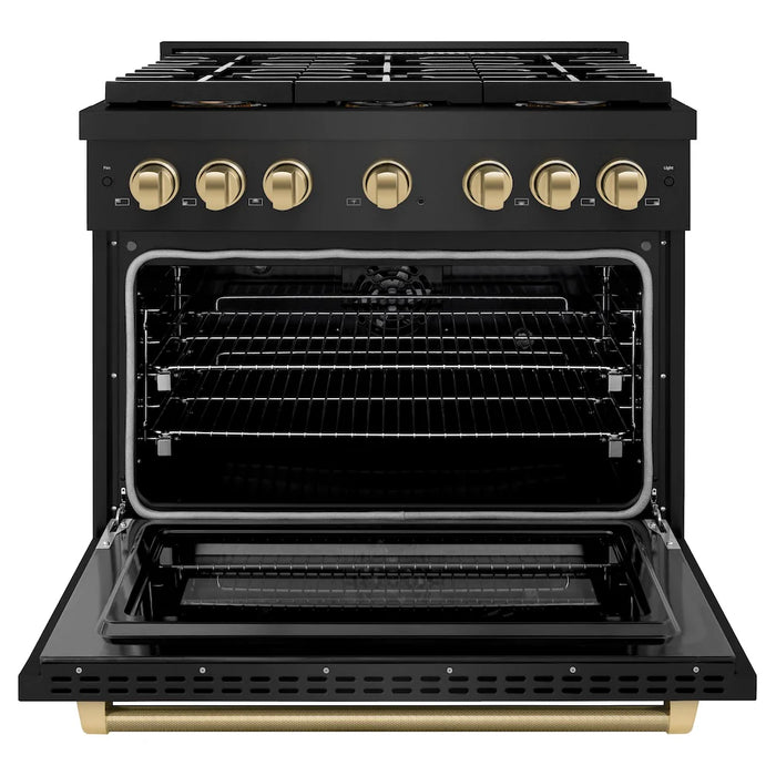 ZLINE Autograph Edition 36" Paramount Dual Fuel Range, DuoPro™ Cooktop, Electric Convection Oven, Black Stainless Steel, Helix Handle PSDRBZ-36-KCB