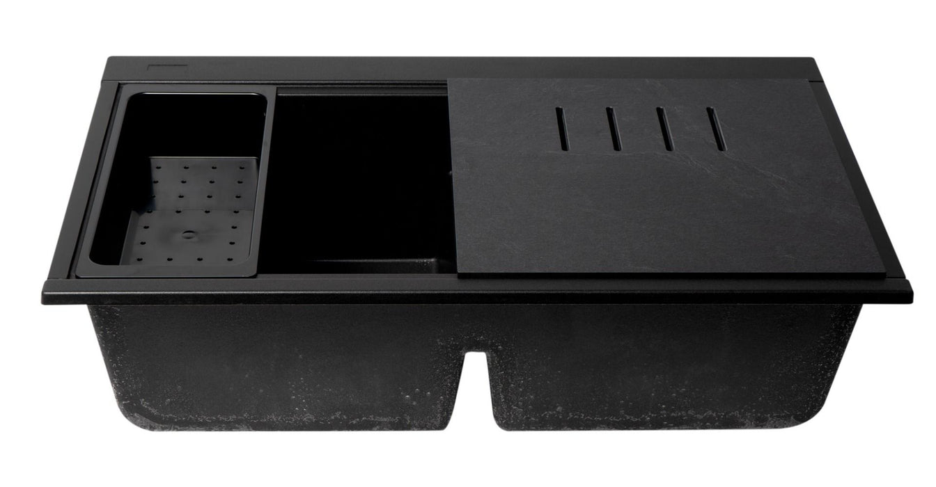 ALFI brand 33" Workstation Step Rim Double Bowl Sink, Accessories AB3418DBUM