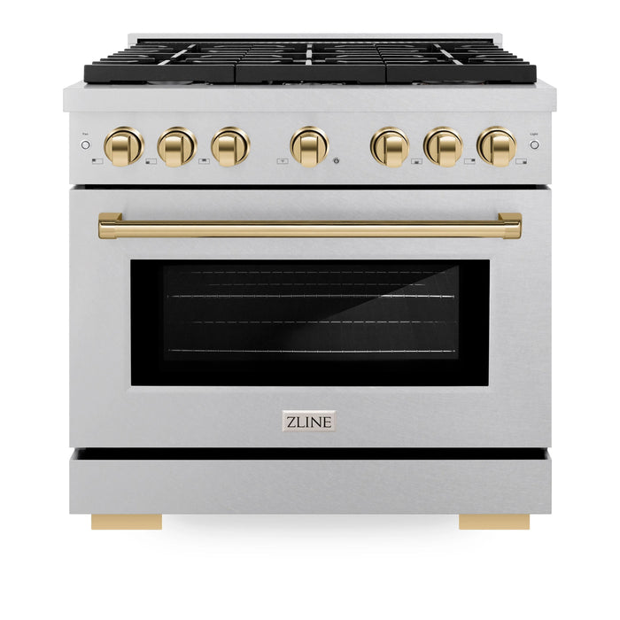 ZLINE 36"Paramount Dual Fuel Range DuraSnow® Gold SDRSZ-36-G