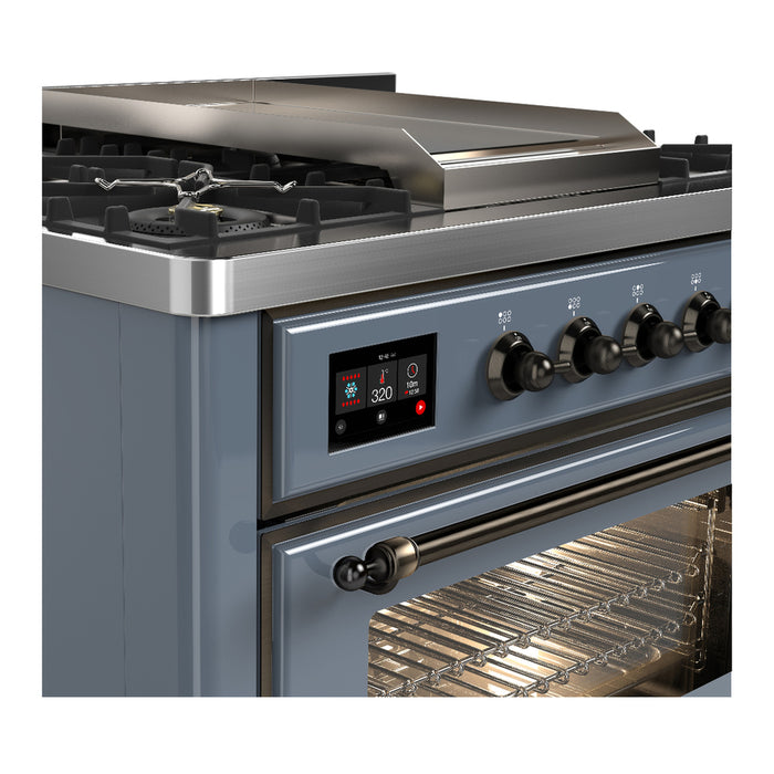 ILVE Majestic III 36" Dual Fuel, Range, Blue Grey, Burnished Trim UM36FNR3BGB