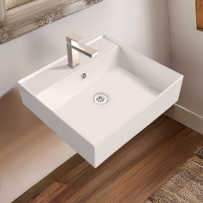 Whitehaus 20" Rectangular Basin, Single Faucet Drilling, Overflow B-AG51-1H