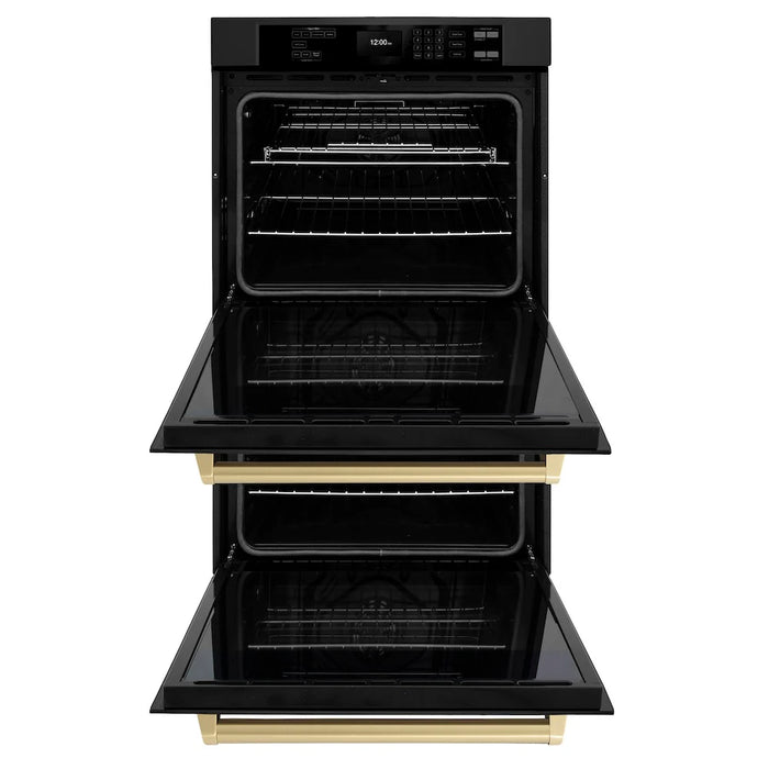 ZLINE 30"Professional True Convection Double Wall Oven, Air Fry, Self Clean Black Stainless Steel, Champagne Bronze WADBZ-30-CB