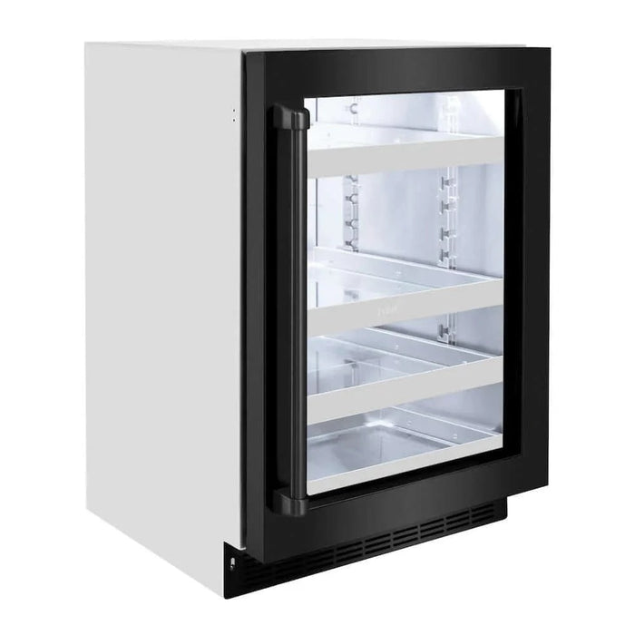 ZLINE 24" Touchstone 151 Can Beverage Fridge Black Stainless Steel Glass Door RBSO-BS-24
