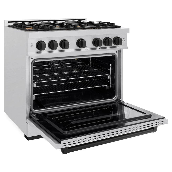 ZLINE 36"Classic Gas Range, Convection Gas Oven, DuraSnow® Stainless Steel, Matte Black CGRSZ-36-MB