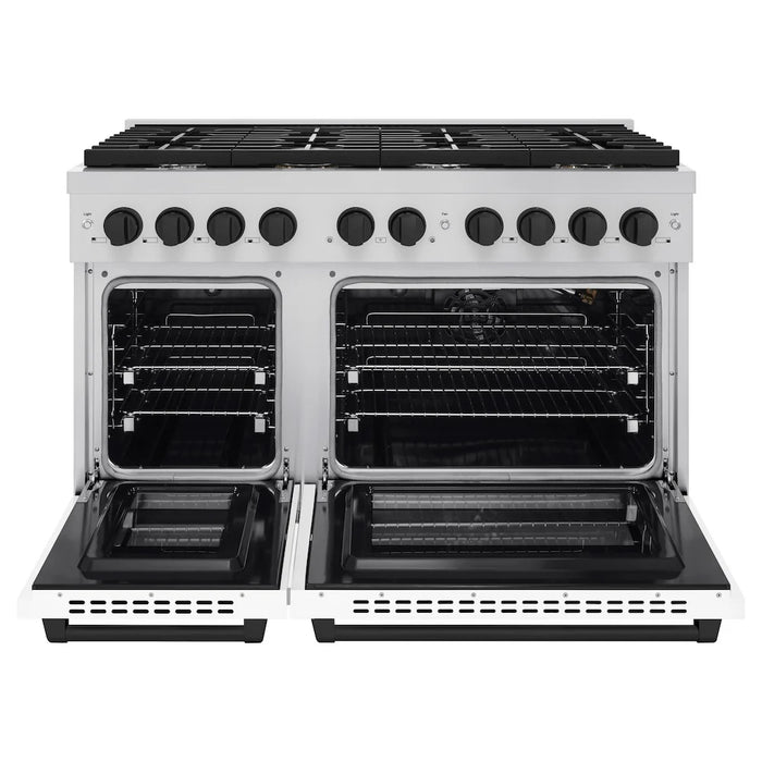 ZLINE 48"Gas Range, Convection Oven White, Matte Black, SGRZ-WM-48-MB