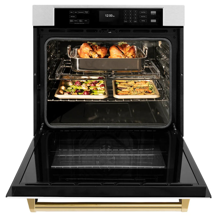 ZLINE 30"Professional True Convection Single Wall Oven, Air Fry, Self Clean, DuraSnow® White Matte, Gold WASSZ-WM-30-G