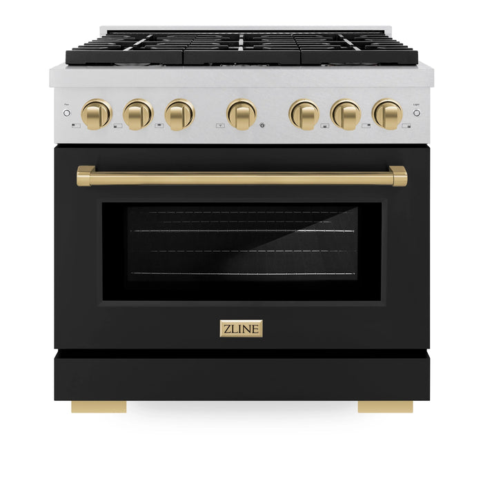 ZLINE 36"Paramount Dual Fuel Range DuraSnow® Black Matte, Champagne Bronze SDRSZ-BLM-36-CB