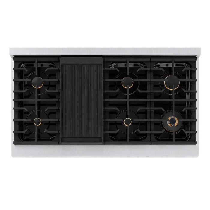 ZLINE 48"Gas Range, Convection Gas Oven, DuraSnow® Black Matte, Gold SGRSZ-BLM-48-G