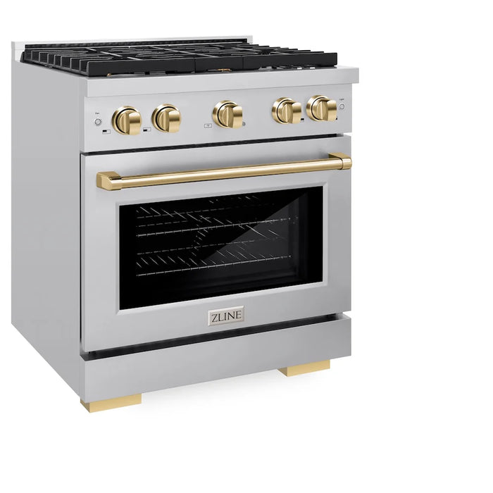 ZLINE 30"Paramount Dual Fuel Range Stainless Steel Gold SDRZ-30-G