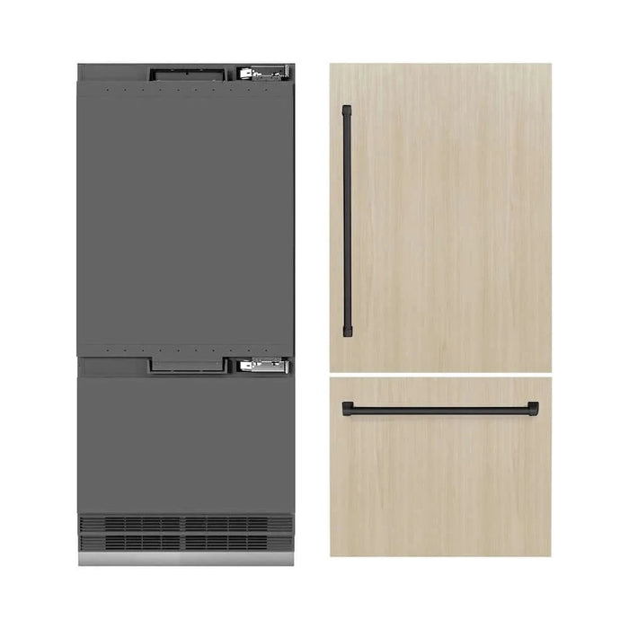 ZLINE 36" Panel Ready Built-In Bottom Freezer Refrigerator,Water Dispenser, Ice Maker,Graphite Gray Matte Black GRBITZ-36-MB