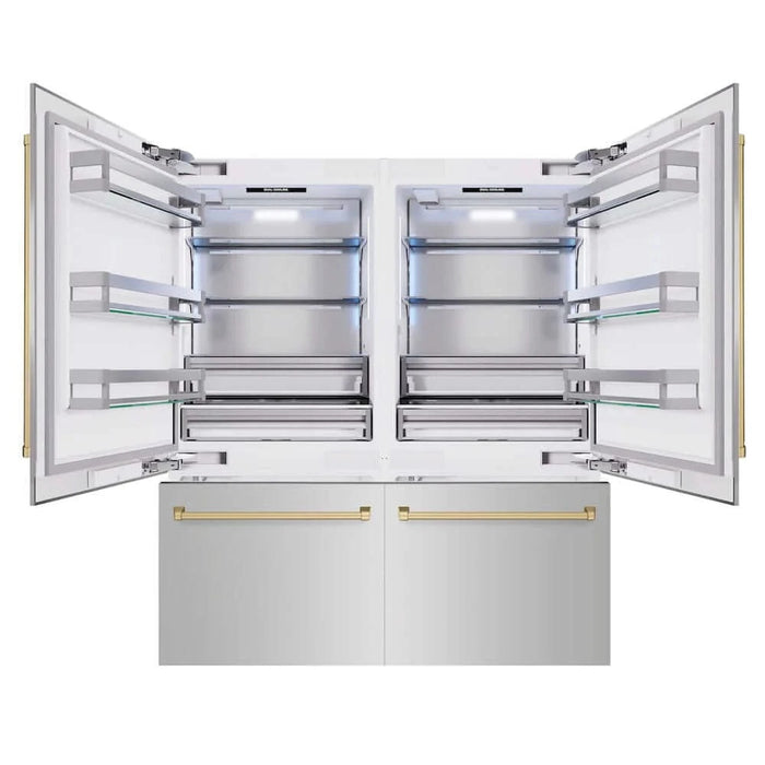ZLINE 72" Built-In Bottom Freezer Refrigerator,Water Dispenser, Ice Maker, Polished Gold RBITZ-304-72G