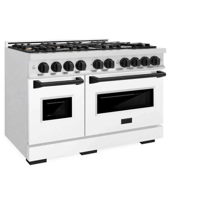 ZLINE 48" Dual Fuel Range, Gas Cooktop, Electric Convection Oven DuraSnow® Stainless Steel, Matte Black CDRSZ-48-MB