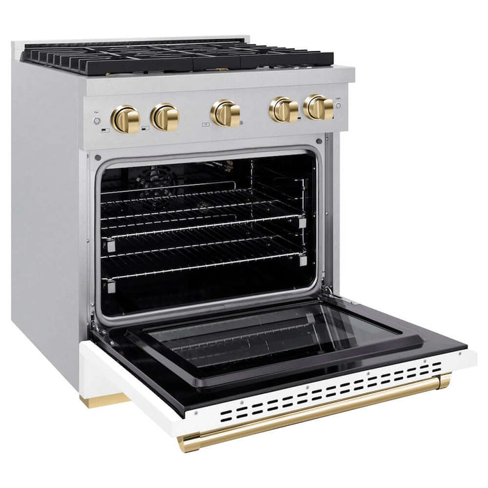 ZLINE 30"Gas Range, Convection Gas Oven, DuraSnow® White Matte, Gold SGRSZ-WM-30-G