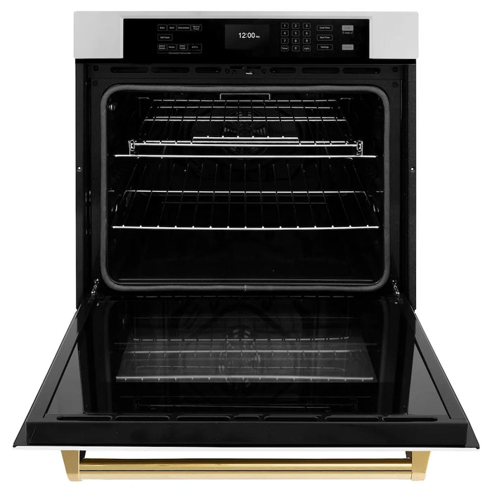 ZLINE 30" Autograph Edition Professional True Convection Single Wall Oven, Air Fry, Self Clean, White Matte, Gold WASZ-WM-30-G